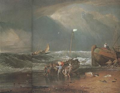 Joseph Mallord William Turner A coast scene with fisherman hauling a boat ashore (mk31)